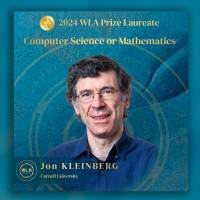 A color graphic recognizing Jon Kleinberg a 2024 WLA Prize Laureate