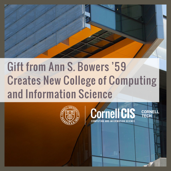 Gift from Ann S. Bowers ’59 Creates New College of Computing and Information Science