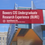 A color photo with the text Bowers CIS Undergraduate Research Experience (BURE)